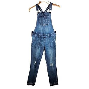Indigo Blue Women's Maternity Overall Size XS Destressed Blue Denim 32X27